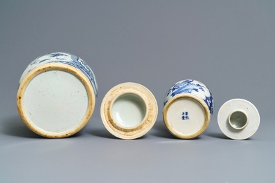 Four Chinese blue and white vases and a jardini&egrave;re, 19th C.