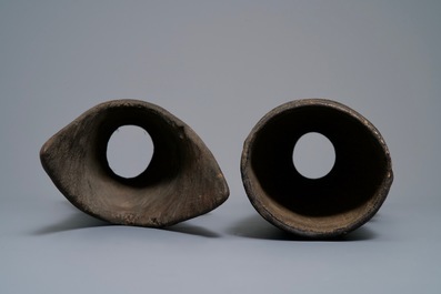 Two wooden drums, Asmat people, Papua New Guinea, 19/20th C.