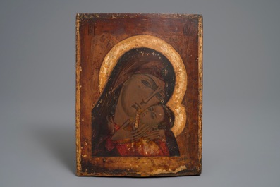 Three Russian icons: 'Mother of God' or 'Theotokos', 19th C.
