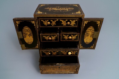 A Chinese gilt-lacquered cabinet and a box, Canton, 19th C.