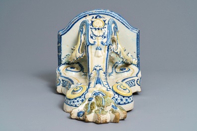 A large polychrome French faience wall bracket, Rouen, 18th C.