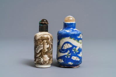 Two Chinese porcelain twin snuff bottles with dragons, 19th C.