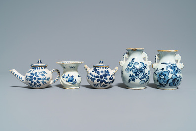 A varied collection of Dutch Delft blue and white miniatures, mostly 18th C.