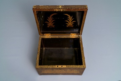 A Chinese gilt-lacquered cabinet and a box, Canton, 19th C.