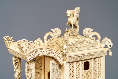 An exceptionally large Chinese carved ivory 'horse carriage' group, 19/20th C.