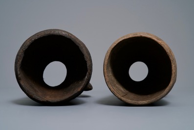 Twee houten trommels, Asmat volk, Papoea-Nieuw-Guinea, 19/20e eeuw