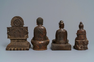 Four bronze figures of Buddha in various poses, China, Japan and Korea, 18/19th C.