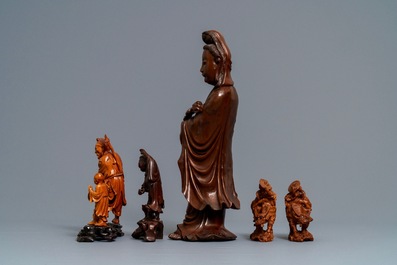 Six Chinese carved wood figures, 19/20th C.