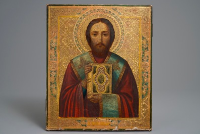 Two large Russian icons: 'Saint Nicholas of Myra' and 'Saint Paul', 18/19th C.