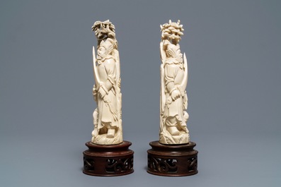 A pair of Chinese ivory figures of Zhong Kui, ca. 1920