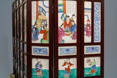 A Chinese inscribed famille rose eight-piece tablescreen, 19th C.