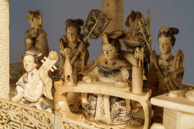A very large Chinese carved ivory model of a dragon boat, 19th C.