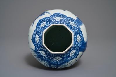 A Chinese blue and white baluster vase with figural design, Transitional period