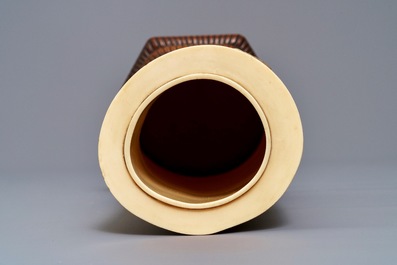 A Japanese Shibayama inlaid ivory brush pot, Meiji, 19th C.