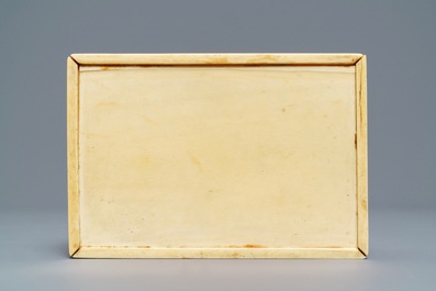 A rectangular Chinese carved ivory casket, Canton, 19th C.