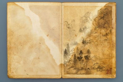 Dong Bangda (China, 1699-1769), toegeschreven: album met acht landschappen, inkt op papier