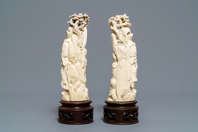 A pair of Chinese ivory figures of Zhong Kui, ca. 1920