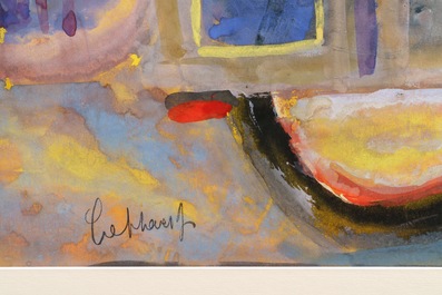 Jan Cobbaert (1909-1995): Abstracte compositie met kind, aquarel op papier