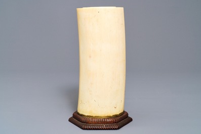 A Japanese Shibayama inlaid ivory brush pot, Meiji, 19th C.