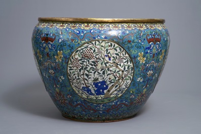 An exceptionally large Chinese gilt bronze and cloisonn&eacute; fish bowl, Jiaqing