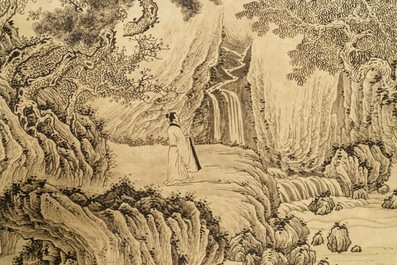 Wu Hufan (China, 1894-1968): Mountain landscape with figure, ink on paper, mounted on scroll