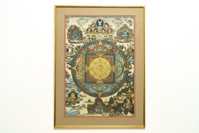 Een 'mandala' thangka, Tibet of Nepal, 19/20e eeuw