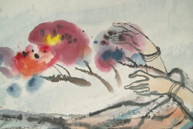 Chinese school, 20th C.: Reclining woman, ink and color on paper