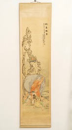 Shen Zhaohan (Xinhai) (China, 1855 - 1941): Boeddha met kinderen, inkt en kleur op papier, gemonteerd op rol