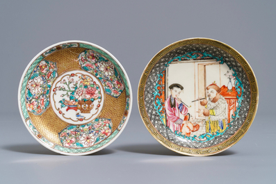 Two fine Chinese famille rose cups and saucers, Yongzheng/Qianlong