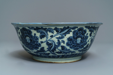 A Chinese blue and white 'peony scroll' bowl, Ming
