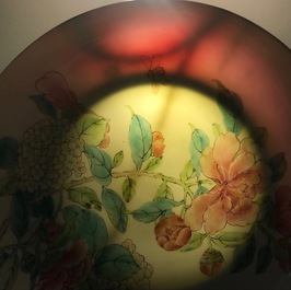 A fine Chinese famille rose 'ruby back' eggshell plate with floral design, Yongzheng