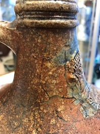 A large German stoneware Bellarmine jug with blue marriage seals, Frechen, 1st half 17th C.