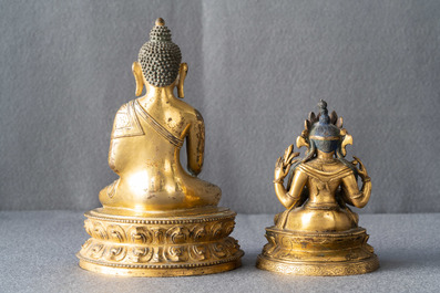 Two Sino-Tibetan gilt bronze figures of Buddha Shakyamuni and Avalokiteshvara, 18/19th C.