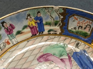 A pair of Chinese Canton famille rose cups and saucers inscribed for Van Speyk and dated 1831