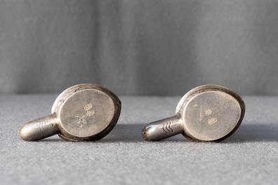 A pair of Chinese silver bixi turtle-shaped boxes, 19th C.