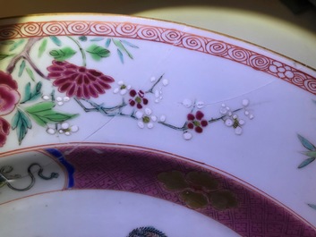 A pair of Chinese famille rose 'horse' dishes, Yongzheng/Qianlong