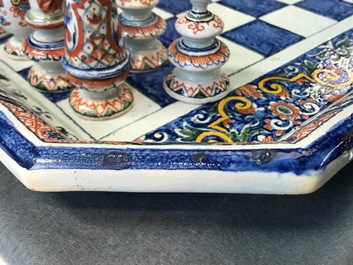 A French faience Rouen style chess board with pieces, Samson, Paris, 19th C.