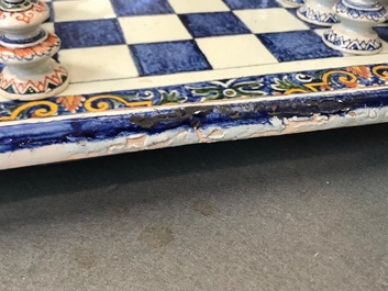 A French faience Rouen style chess board with pieces, Samson, Paris, 19th C.