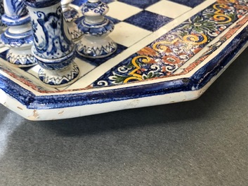 A French faience Rouen style chess board with pieces, Samson, Paris, 19th C.