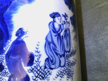 A fine Chinese blue and white sleeve vase with figural design all-round, Transitional period