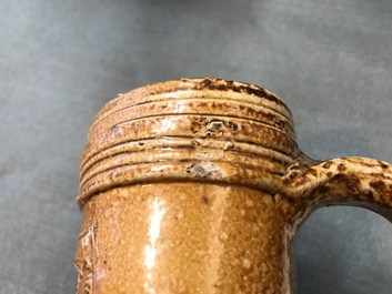 A fine German stoneware Bellarmine jug with text and portrait medallions, Frechen, ca. 1580