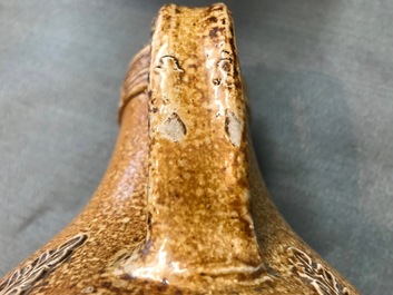 A fine German stoneware Bellarmine jug with text and portrait medallions, Frechen, ca. 1580