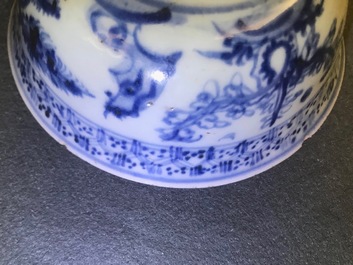 Three Chinese blue and white bowls and a grisaille and iron red vase, Ming and Yongzheng