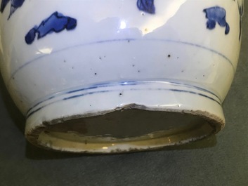 A Chinese blue and white jar with fruits and insects, Transitional period