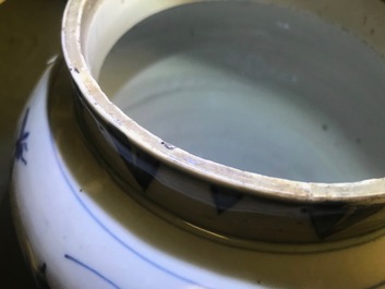 A Chinese blue and white jar with fruits and insects, Transitional period