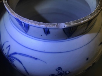 Een Chinese blauwwitte pot met vruchten en insecten, Transitie periode