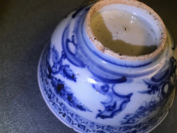 Three Chinese blue and white bowls and a grisaille and iron red vase, Ming and Yongzheng