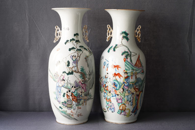 Two Chinese famille rose vases with playing boys, 19/20th C.