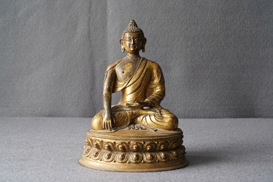 A gilt bronze figure of Buddha Shakyamuni, Tibet, 15/16th C.