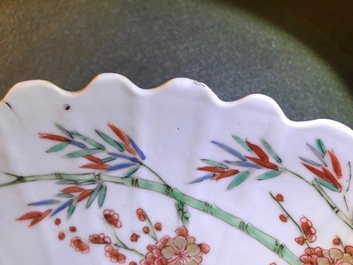A pair of lobed Chinese famille verte Kakiemon-style 'tiger' plates, Kangxi